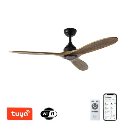 ZEVENTI - Deckenventilator LAURIA Wi-Fi Tuya schwarz/Eiche + Fernbedienung