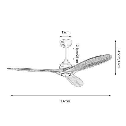ZEVENTI - Deckenventilator LAURIA Wi-Fi Tuya schwarz/Eiche + Fernbedienung
