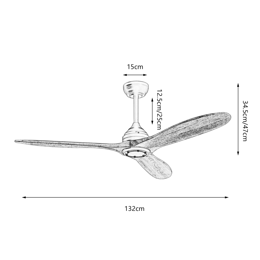 ZEVENTI - Deckenventilator LAURIA Wi-Fi Tuya schwarz/Eiche + Fernbedienung