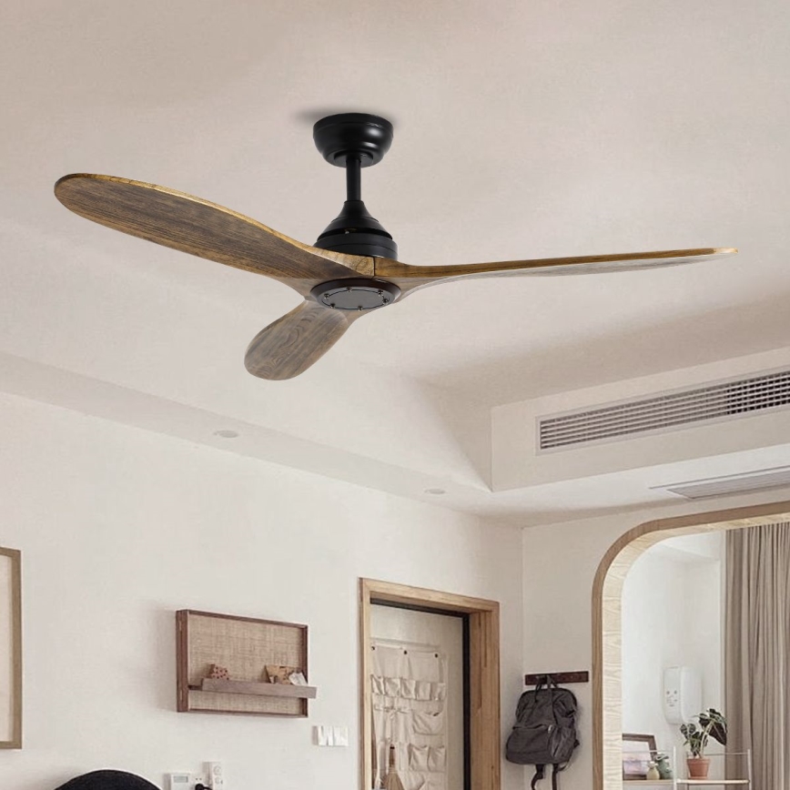 ZEVENTI - Deckenventilator LAURIA Wi-Fi Tuya schwarz/Eiche + Fernbedienung