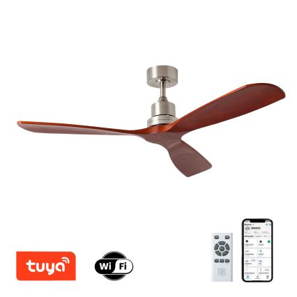 ZEVENTI - Deckenventilator LIONI Wi-Fi Tuya matt Chrom/Eiche + Fernbedienung