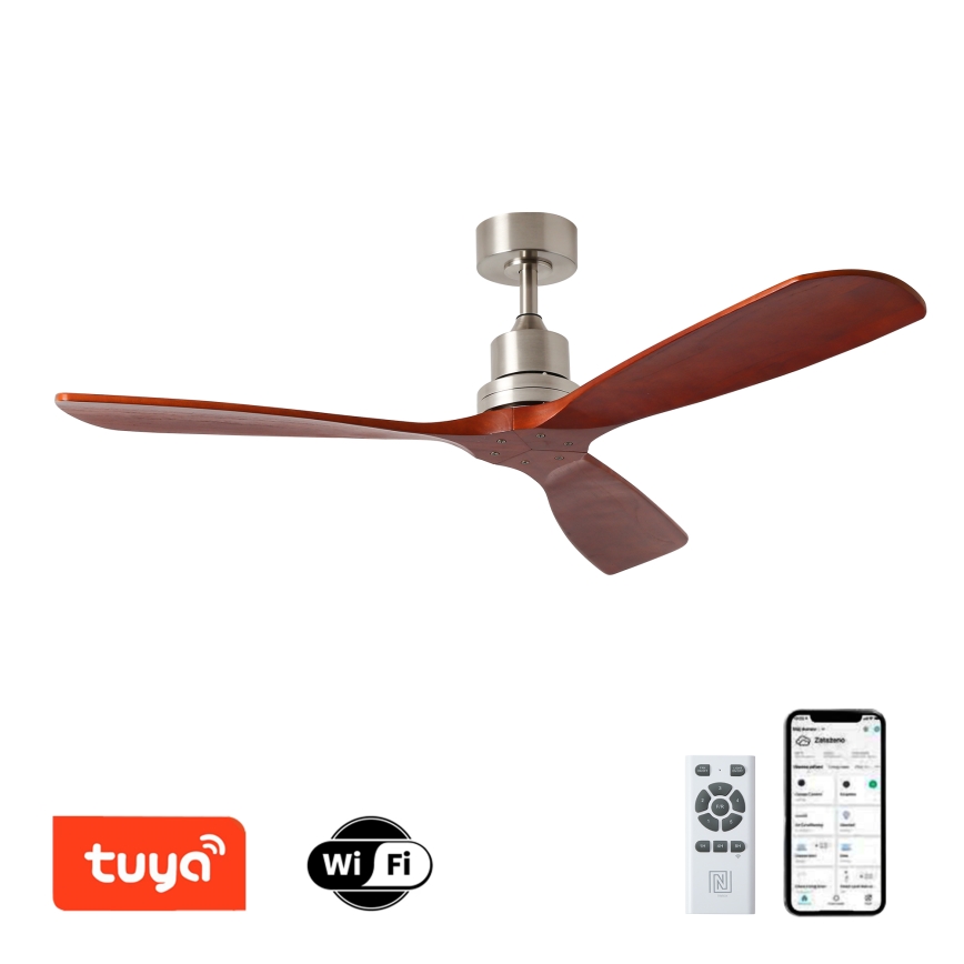 ZEVENTI - Deckenventilator LIONI Wi-Fi Tuya matt Chrom/Eiche + Fernbedienung