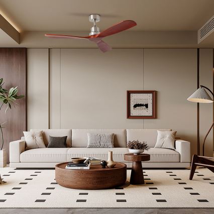 ZEVENTI - Deckenventilator LIONI Wi-Fi Tuya matt Chrom/Eiche + Fernbedienung