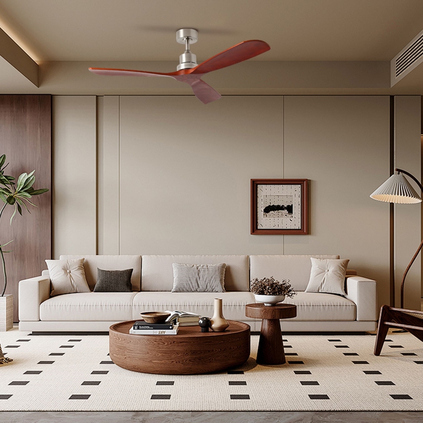 ZEVENTI - Deckenventilator LIONI Wi-Fi Tuya matt Chrom/Eiche + Fernbedienung