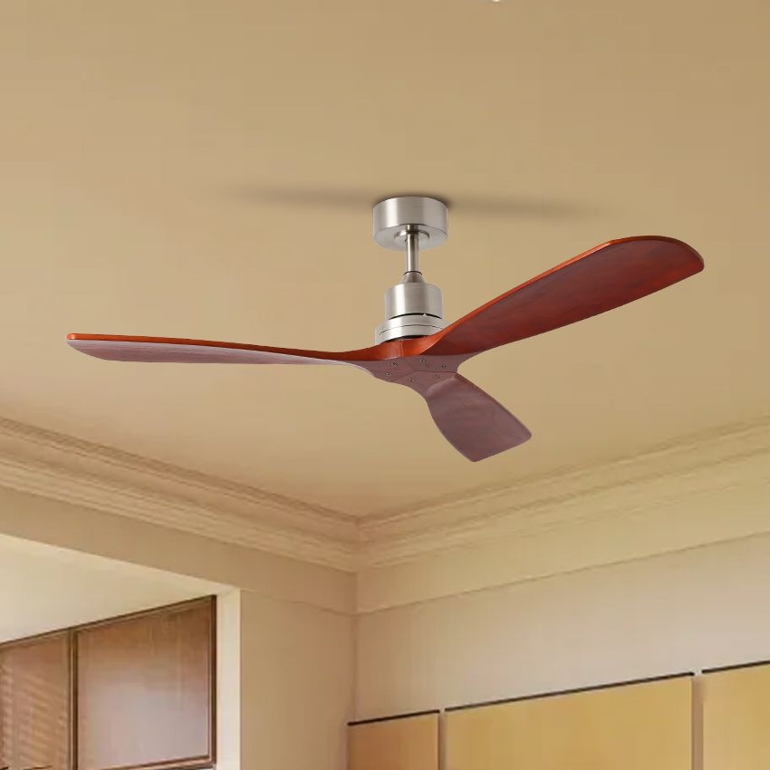 ZEVENTI - Deckenventilator LIONI Wi-Fi Tuya matt Chrom/Eiche + Fernbedienung