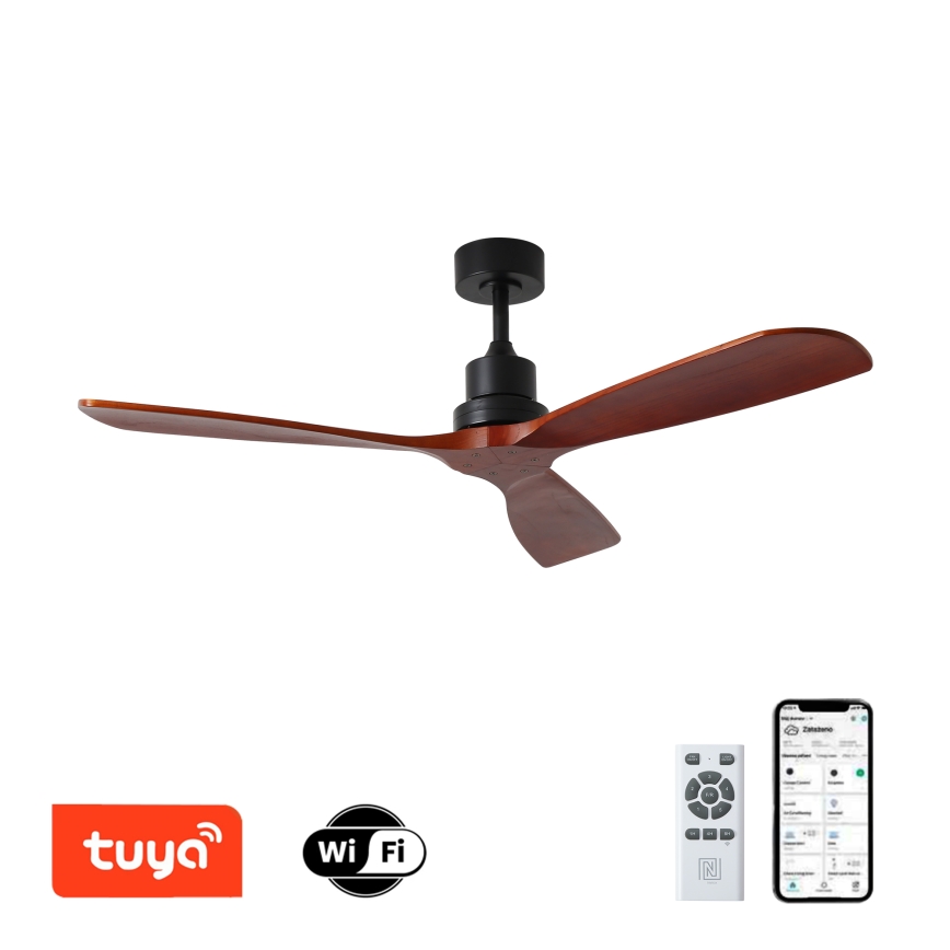 ZEVENTI - Deckenventilator LIONI Wi-Fi Tuya schwarz/Eiche + Fernbedienung