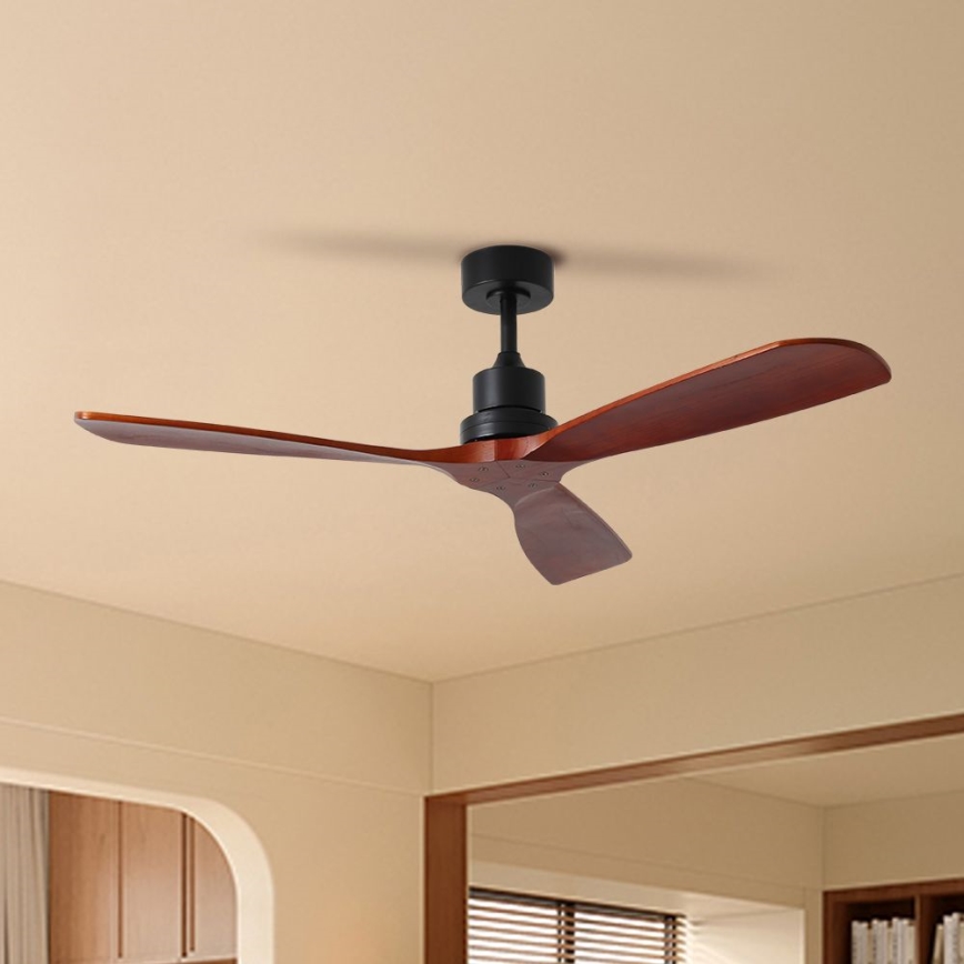 ZEVENTI - Deckenventilator LIONI Wi-Fi Tuya schwarz/Eiche + Fernbedienung