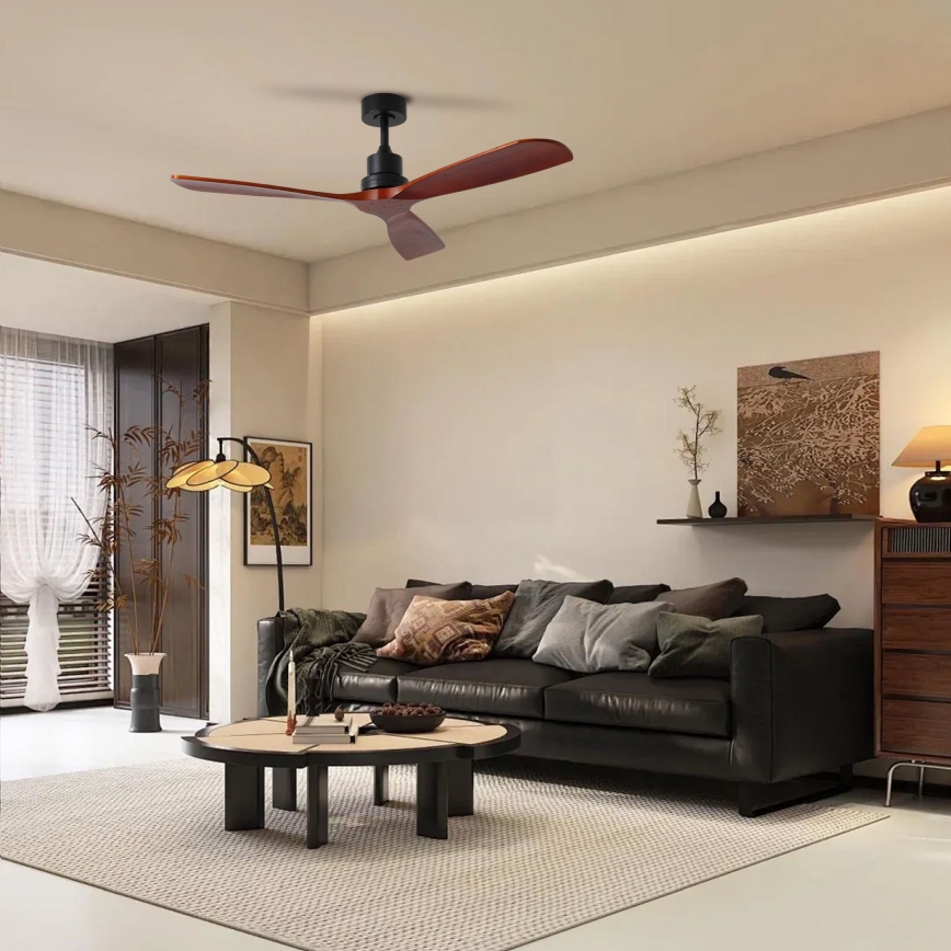 ZEVENTI - Deckenventilator LIONI Wi‑Fi Tuya schwarz/Eiche + Fernbedienung