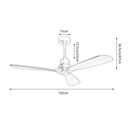 ZEVENTI - Deckenventilator LIONI Wi‑Fi Tuya schwarz/Eiche + Fernbedienung