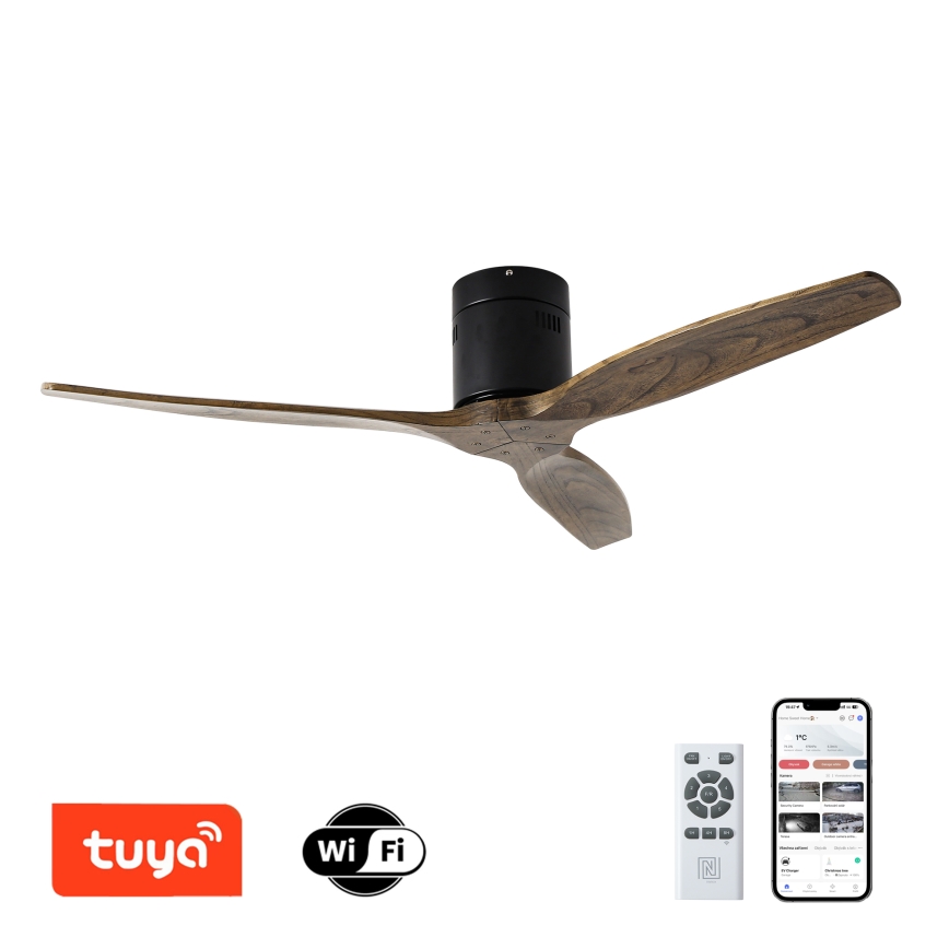 ZEVENTI - Deckenventilator SPELLO Wi-Fi Tuya schwarz/Eiche + Fernbedienung