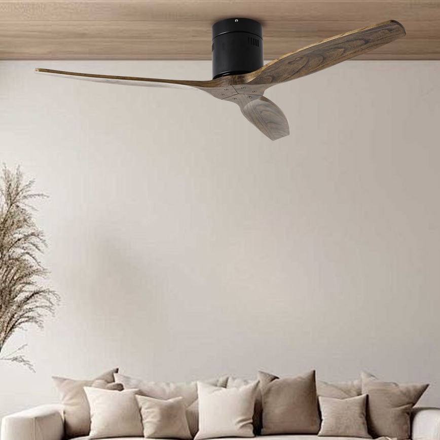 ZEVENTI - Deckenventilator SPELLO Wi-Fi Tuya schwarz/Eiche + Fernbedienung