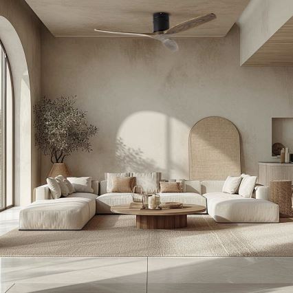 ZEVENTI - Deckenventilator SPELLO Wi-Fi Tuya schwarz/Eiche + Fernbedienung