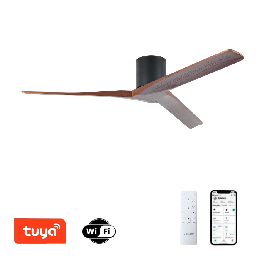 ZEVENTI - Deckenventilator VELLON Wi-Fi Tuya schwarz/Nussbaum + Fernbedienung