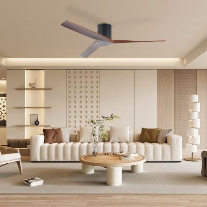 ZEVENTI - Deckenventilator VELLON Wi-Fi Tuya schwarz/Nussbaum + Fernbedienung