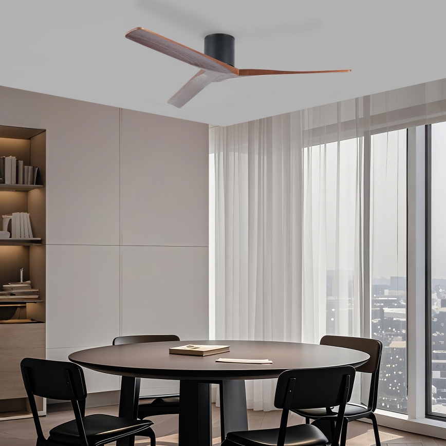 ZEVENTI - Deckenventilator VELLON Wi-Fi Tuya schwarz/Nussbaum + Fernbedienung