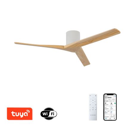 ZEVENTI - Deckenventilator VELLON Wi-Fi Tuya weiß/Paulownienholz + Fernbedienung