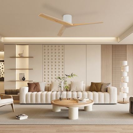 ZEVENTI - Deckenventilator VELLON Wi-Fi Tuya weiß/Paulownienholz + Fernbedienung