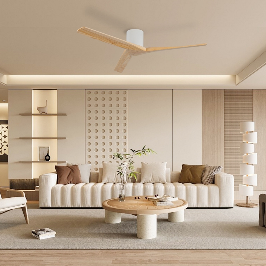 ZEVENTI - Deckenventilator VELLON Wi-Fi Tuya weiß/Paulownienholz + Fernbedienung