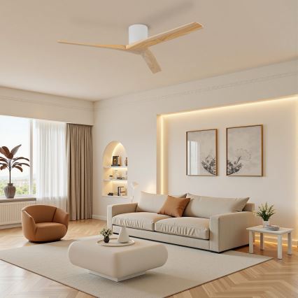 ZEVENTI - Deckenventilator VELLON Wi-Fi Tuya weiß/Paulownienholz + Fernbedienung