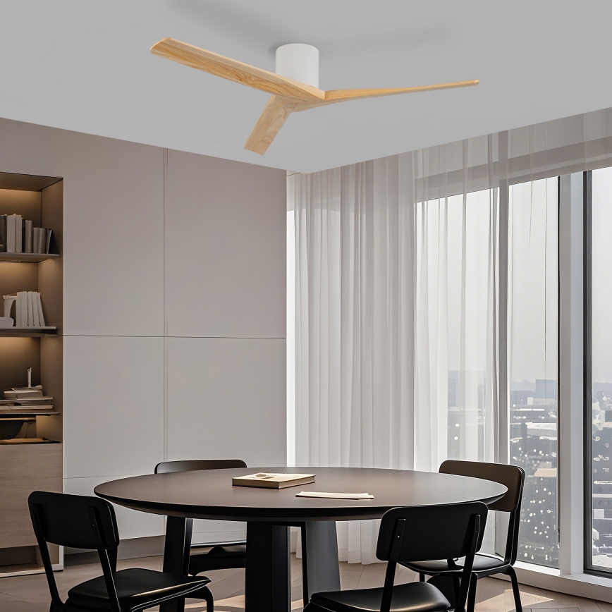 ZEVENTI - Deckenventilator VELLON Wi-Fi Tuya weiß/Paulownienholz + Fernbedienung