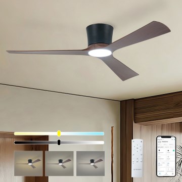 ZEVENTI - dimmbarer LED-Deckenventilator AUREX LED/24W/230V 3000/4000/6000K Wi-Fi Tuya schwarz/nussbaum + Fernbedienung