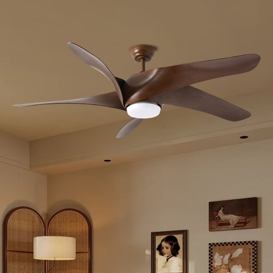 ZEVENTI - Dimmbarer LED-Deckenventilator LUCCA LED/18W/230V 3000-6000K Wi-Fi Tuya braun + Fernbedienung