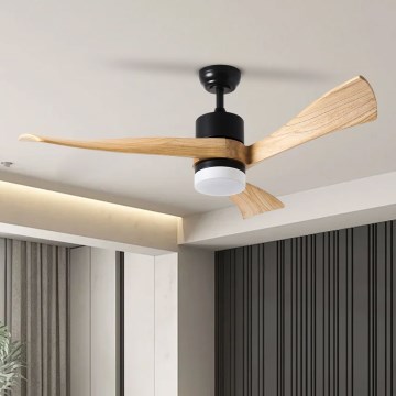 ZEVENTI - Dimmbarer LED-Deckenventilator NATURITO LED/18W/230V 3000-6000K Wi-Fi Tuya schwarz/Eiche + Fernbedienung