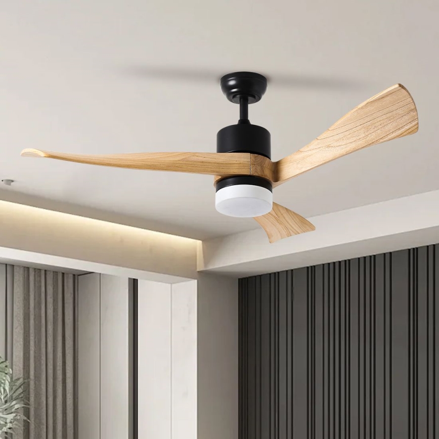 ZEVENTI - Dimmbarer LED-Deckenventilator NATURITO LED/18W/230V 3000-6000K Wi-Fi Tuya schwarz/Eiche + Fernbedienung