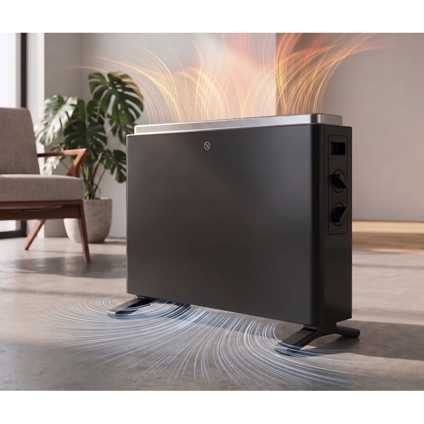 ZEVENTI - Elektrischer Direktheizer/Konvektor 800/1200/2000W/230V schwarz