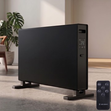 ZEVENTI - Elektrischer Direktheizer/Konvektor mit LCD-Display 1250/2000 W/230 V, schwarz + Fernbedienung