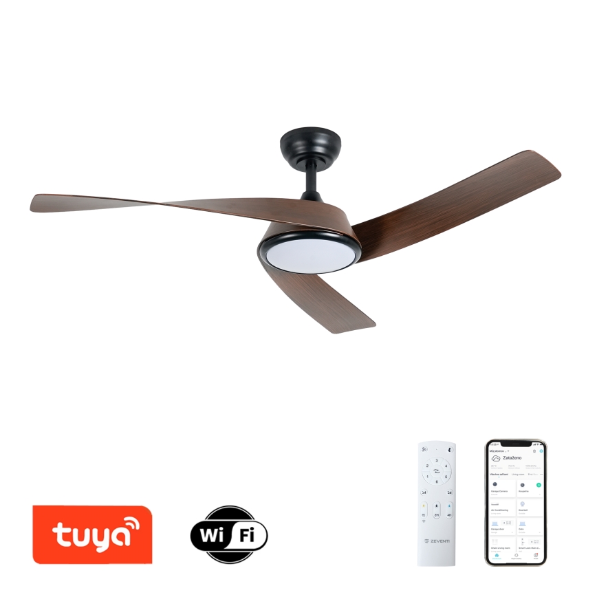 ZEVENTI - dimmbarer LED-Deckenventilator AERYS LED/24W/230V 3000/4000/6000K Wi‑Fi Tuya schwarz/nussbaum + Fernbedienung