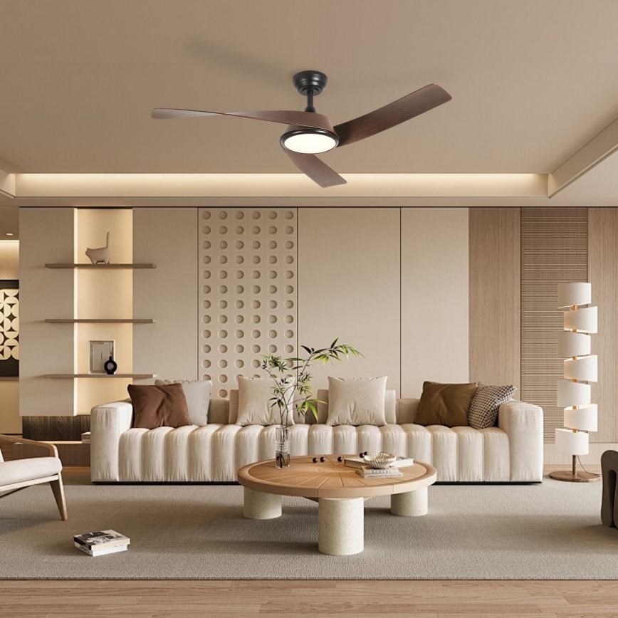 ZEVENTI - dimmbarer LED-Deckenventilator AERYS LED/24W/230V 3000/4000/6000K Wi‑Fi Tuya schwarz/nussbaum + Fernbedienung