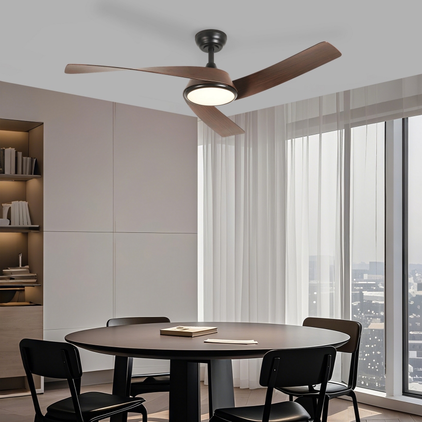 ZEVENTI - dimmbarer LED-Deckenventilator AERYS LED/24W/230V 3000/4000/6000K Wi‑Fi Tuya schwarz/nussbaum + Fernbedienung
