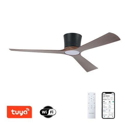 ZEVENTI - LED dimmbarer Deckenventilator AUREX LED/24W/230V 3000/4000/6000K Wi-Fi Tuya schwarz/nussbaum + Fernbedienung
