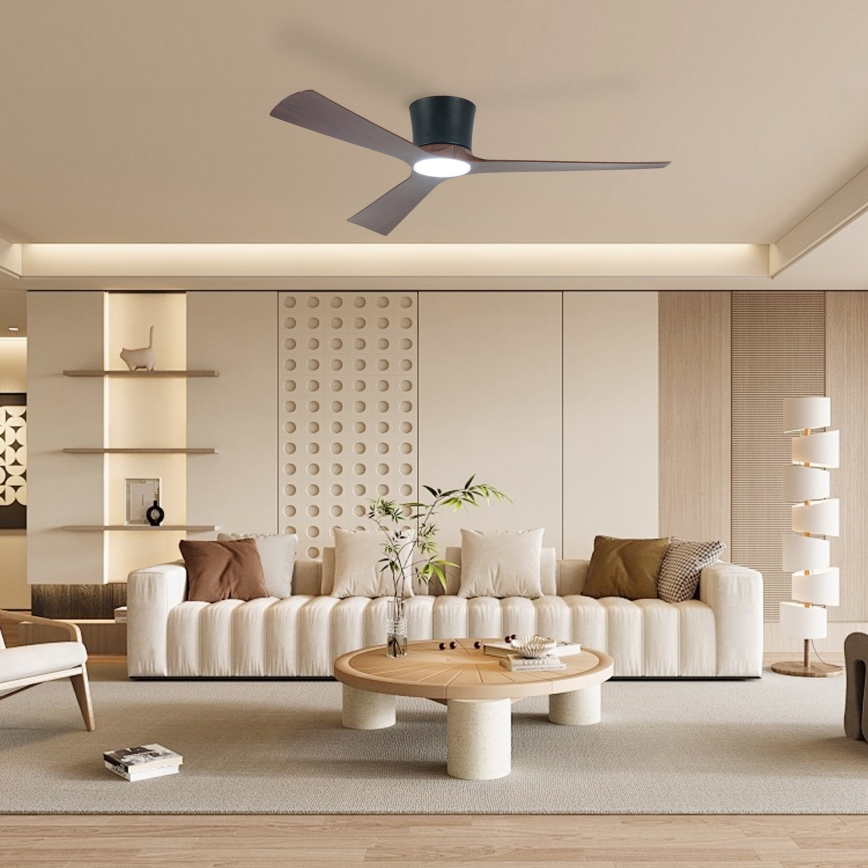 ZEVENTI - LED dimmbarer Deckenventilator AUREX LED/24W/230V 3000/4000/6000K Wi-Fi Tuya schwarz/nussbaum + Fernbedienung