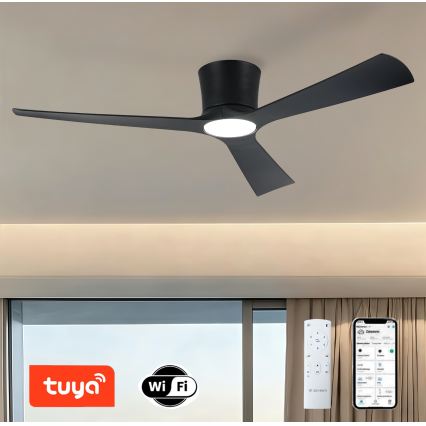 ZEVENTI - LED dimmbarer Deckenventilator AUREX LED/24W/230V 3000/4000/6000K Wi-Fi Tuya schwarz + Fernbedienung