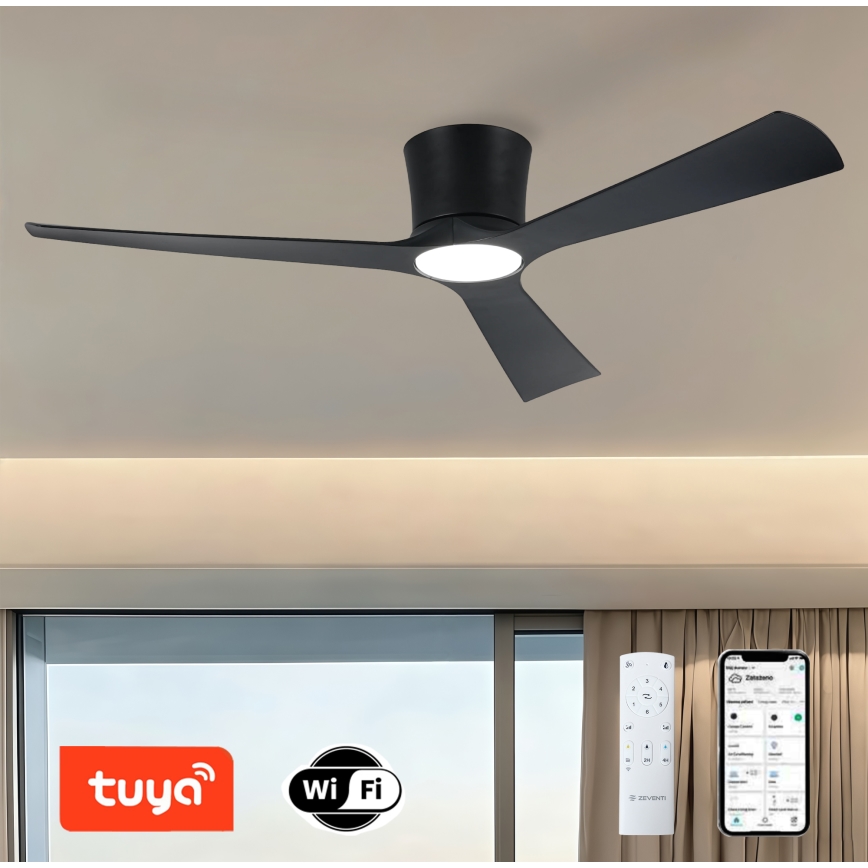 ZEVENTI - LED dimmbarer Deckenventilator AUREX LED/24W/230V 3000/4000/6000K Wi-Fi Tuya schwarz + Fernbedienung