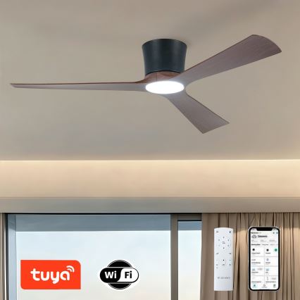 ZEVENTI - dimmbarer LED-Deckenventilator AUREX LED/24W/230V 3000/4000/6000K Wi-Fi Tuya schwarz/nussbaum + Fernbedienung