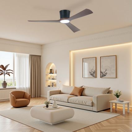 ZEVENTI - dimmbarer LED-Deckenventilator AUREX LED/24W/230V 3000/4000/6000K Wi-Fi Tuya schwarz/nussbaum + Fernbedienung
