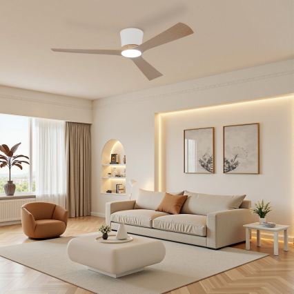 ZEVENTI - LED-dimmbarer Deckenventilator AUREX LED/24W/230V 3000/4000/6000K Wi-Fi Tuya weiß/Eiche + Fernbedienung