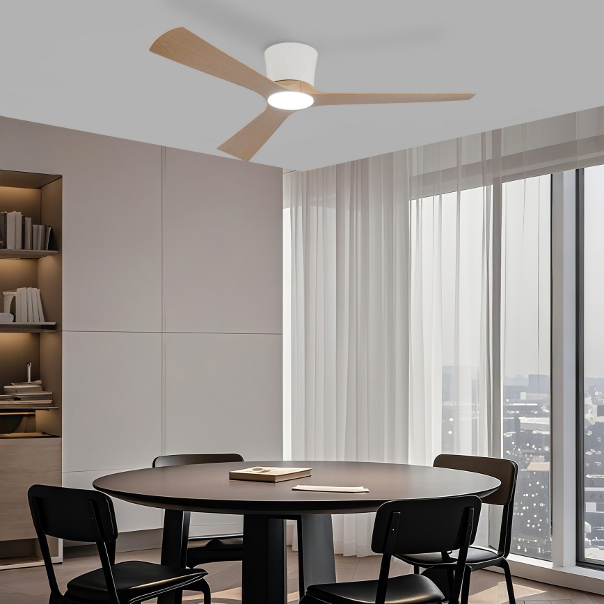 ZEVENTI - LED-dimmbarer Deckenventilator AUREX LED/24W/230V 3000/4000/6000K Wi-Fi Tuya weiß/Eiche + Fernbedienung