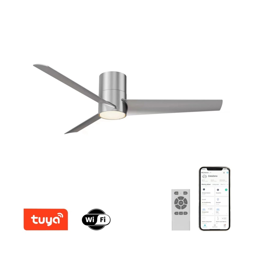 ZEVENTI - LED-Deckenventilator BARROSA LED/18W/230V 3000/4000/6000K Wi-Fi Tuya matt Chrom + Fernbedienung