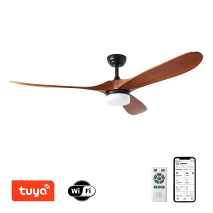 ZEVENTI - Dimmbarer LED-Deckenventilator GINOSA LED/18W/230V 3000-6000K Wi-Fi Tuya schwarz/Eiche + Fernbedienung