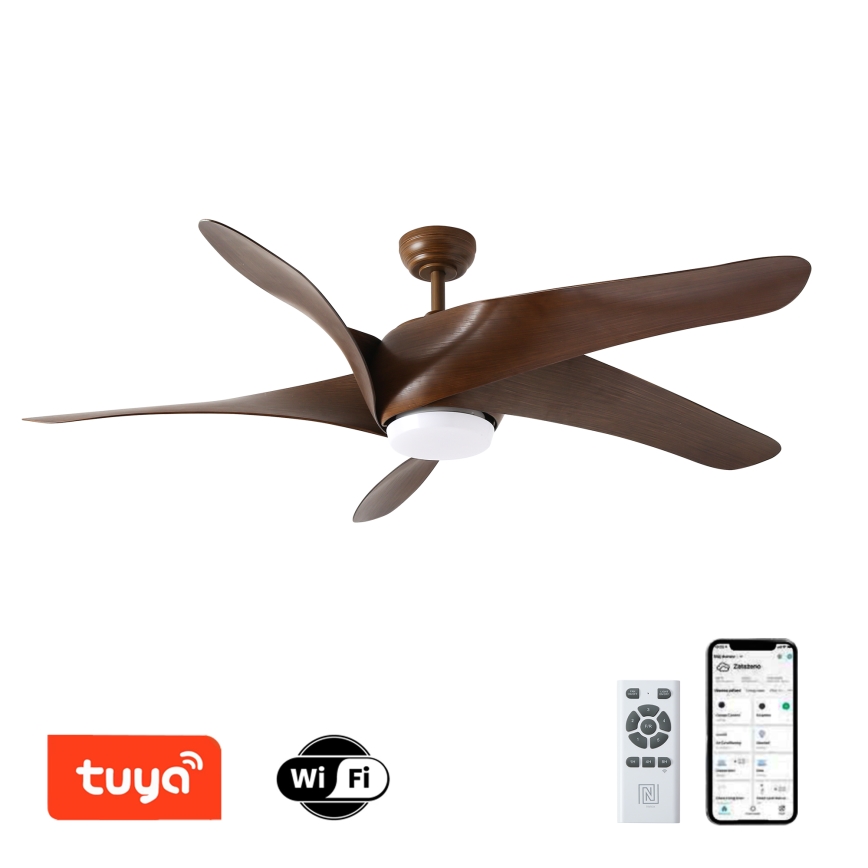 ZEVENTI - Dimmbarer LED-Deckenventilator LUCCA LED/18W/230V 3000-6000K Wi-Fi Tuya braun + Fernbedienung