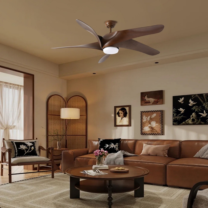 ZEVENTI - Dimmbarer LED-Deckenventilator LUCCA LED/18W/230V 3000-6000K Wi-Fi Tuya braun + Fernbedienung