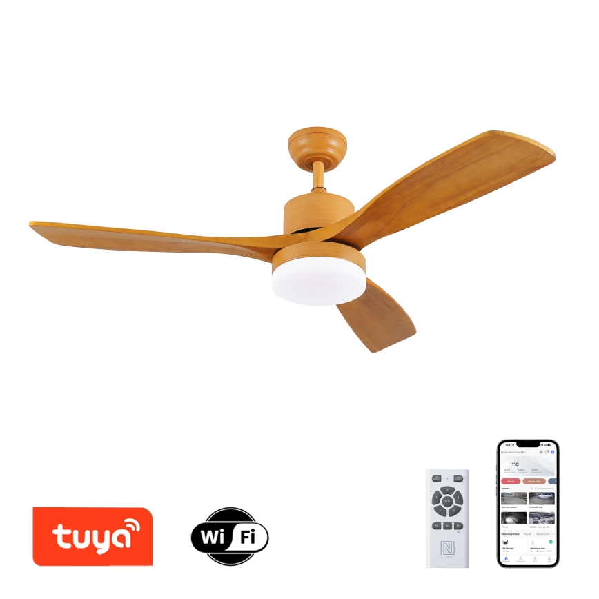 ZEVENTI - Dimmbarer LED-Deckenventilator MARE LED/24W/230V 3000-6000K Wi-Fi Tuya Eiche + Fernbedienung