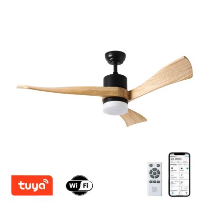 ZEVENTI - Dimmbarer LED-Deckenventilator NATURITO LED/18W/230V 3000-6000K Wi-Fi Tuya schwarz/Eiche + Fernbedienung