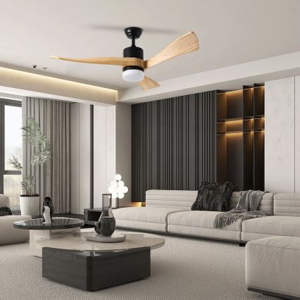 ZEVENTI - Dimmbarer LED-Deckenventilator NATURITO LED/18W/230V 3000-6000K Wi-Fi Tuya schwarz/Eiche + Fernbedienung