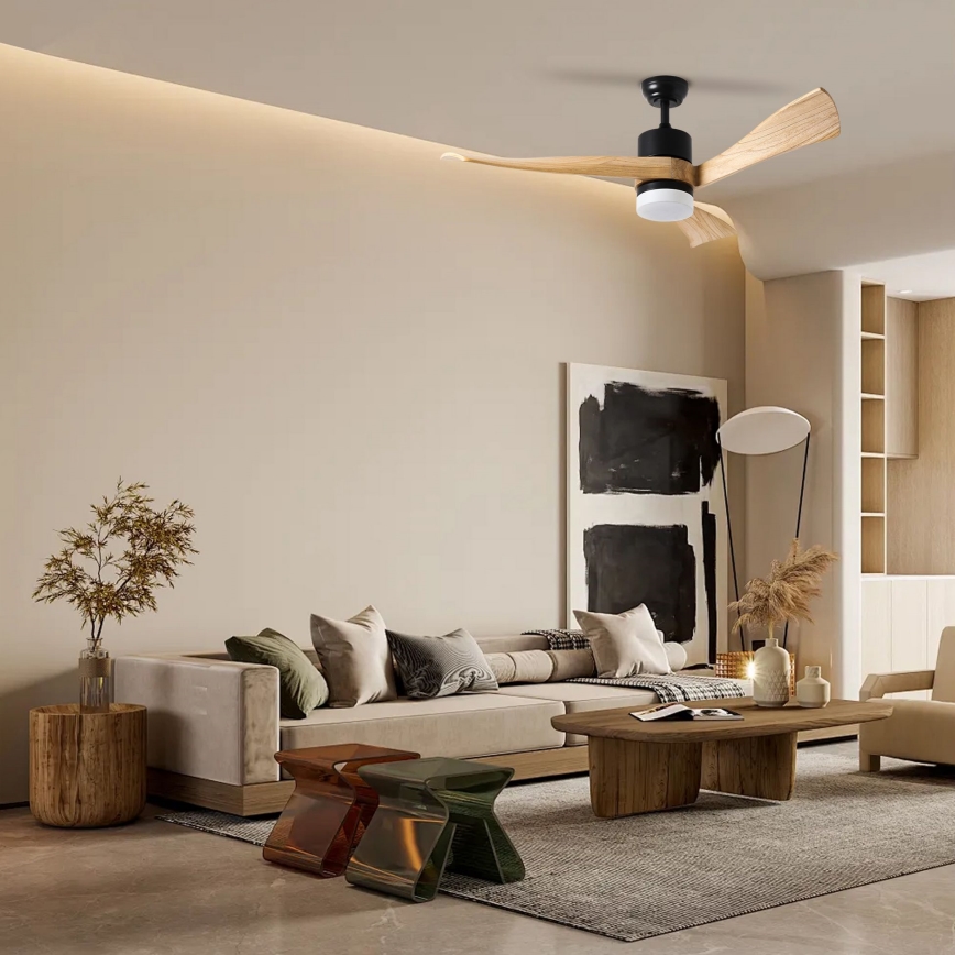ZEVENTI - Dimmbarer LED-Deckenventilator NATURITO LED/18W/230V 3000-6000K Wi-Fi Tuya schwarz/Eiche + Fernbedienung