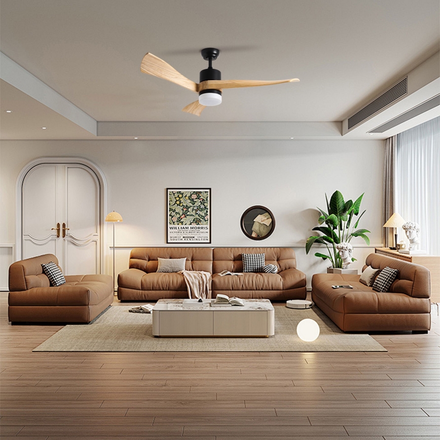 ZEVENTI - LED-Deckenventilator NATURITO LED/18W/230V 3000/4000/6000K Wi-Fi Tuya schwarz/Eiche + Fernbedienung